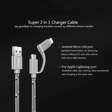 Phone Charger Cable 2 in 1 Apple iPhone 6 up and Android Micro USB
