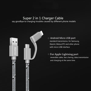 Phone Charger Cable 2 in 1 Apple iPhone 6 up and Android Micro USB